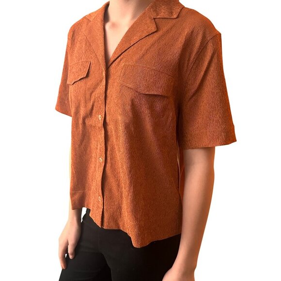 NWT Athleta Echo Top Button Quick Dry Breathable Boxy Retro 70s Burnt Orange - Picture 9 of 14